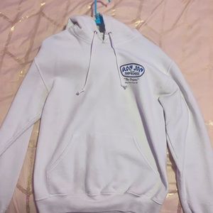 A RonJon hoodie, worn with no color detitioration